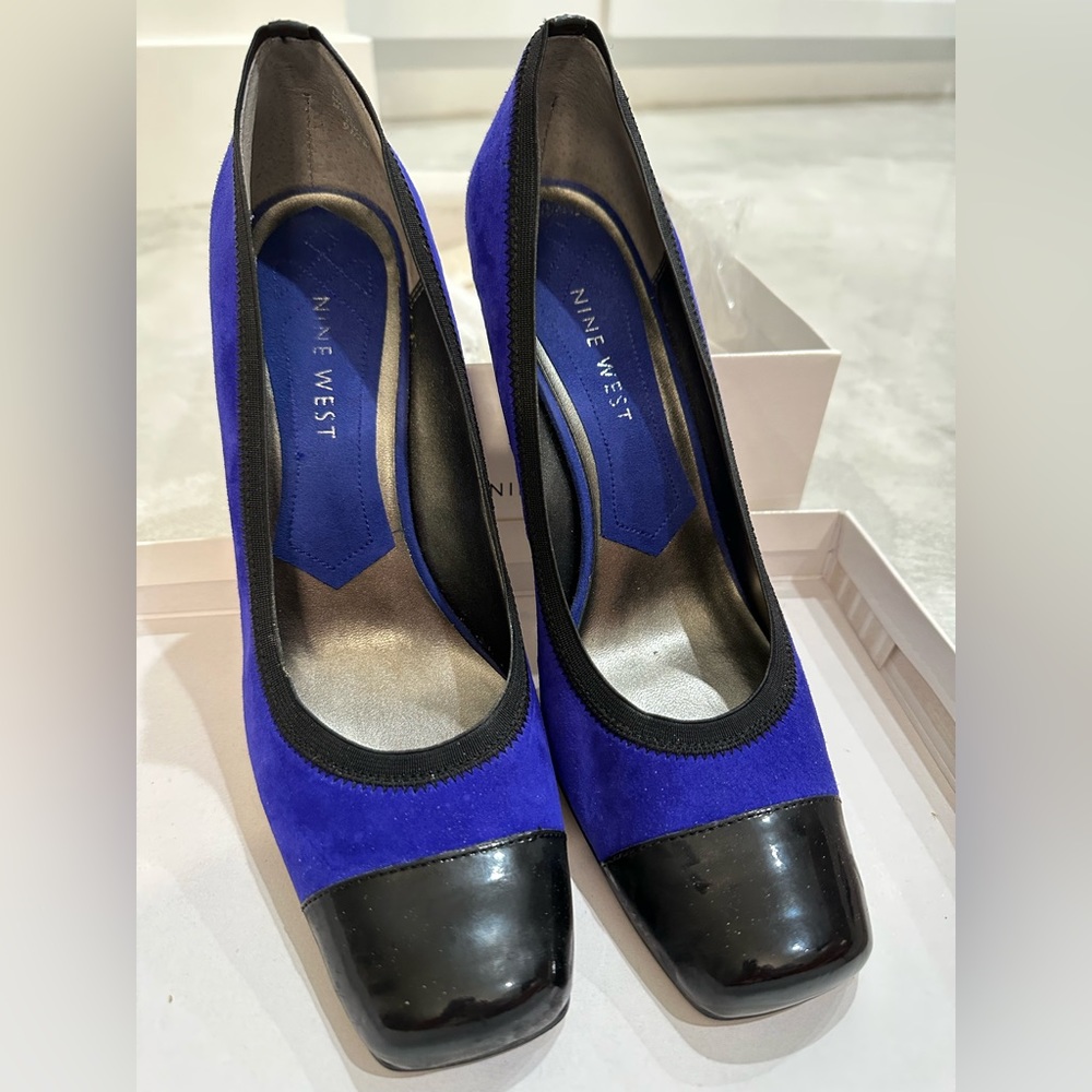 Nine West Wndakin Blue/Black Suede with black pattern toe